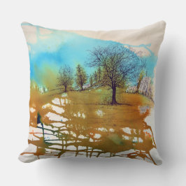 Almofada Arte de Aquarela de Paisagem de Árvores