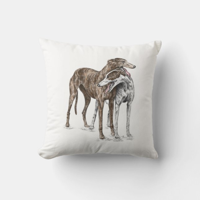 Almofada Arte de Cachorro de Dois Amigos Greyhound (Frente)