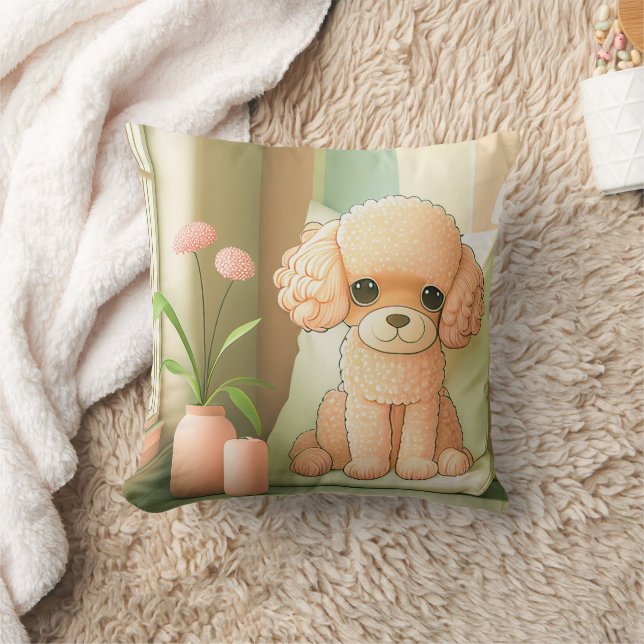 Almofada Arte de Cachorro de Poodle Fofinho Adorável | (Cobertor)