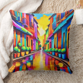Almofada Arte de Cena de Rua Colorida