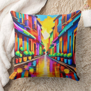 Almofada Arte de Cena de Rua Colorida
