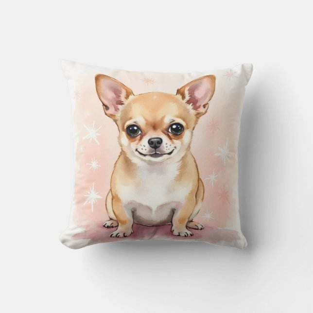 Almofada Arte de Chihuahua com Explosão de Brilho em Aquare (Frente)