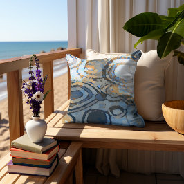 Almofada Arte de Cinza Castanho-Areia Círculos Azuis-Teais