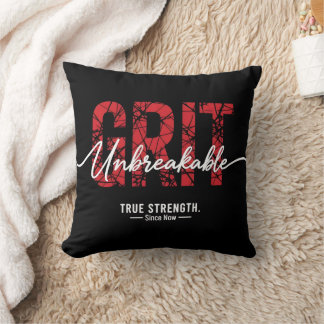 Almofada Arte de Citação Motivacional de Garra Inquebrantáv