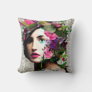 Almofada Arte de Colagem de Papel de Mulher Vintage