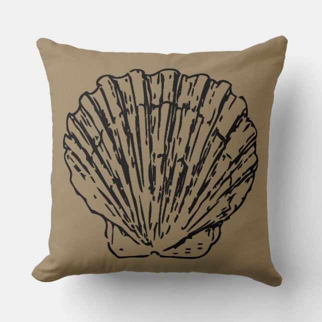 Almofada Arte de Conchas Marinhas Preta Vintage (Frente)