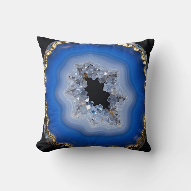 Almofada Arte de Cristal com Borda Dourada de Ágata Azul (Frente)
