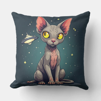 Almofada Arte de desenho animado espacial de gato Sphynx ju