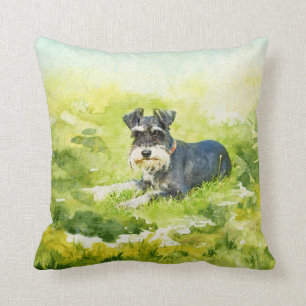 Almofada Arte de Digitas da aguarela do Schnauzer diminuto