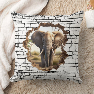 Almofada Arte de Elefante 3D na Parede – Safari Realista (2