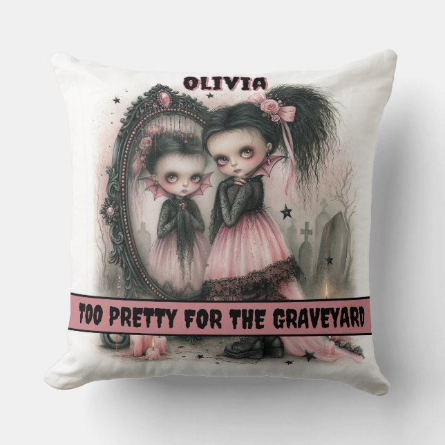 Almofada Arte de Espelho de Vampiro Pastel Goth Assustador  (Frente)