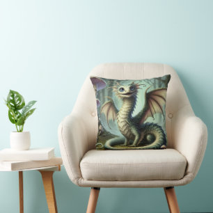 Almofada Arte de Fantasia de Criatura Fofa do Jabberwocky d