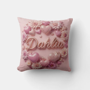 Almofada Arte de Flor de Dahlia Pastel com Corações