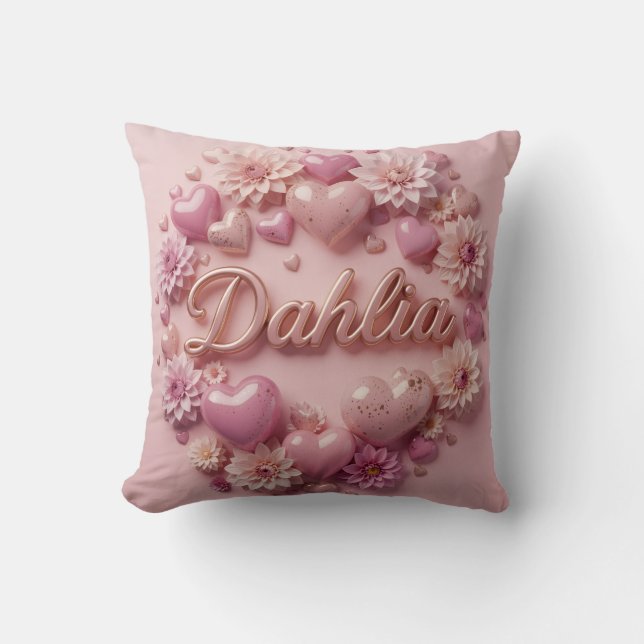 Almofada Arte de Flor de Dahlia Pastel com Corações (Frente)