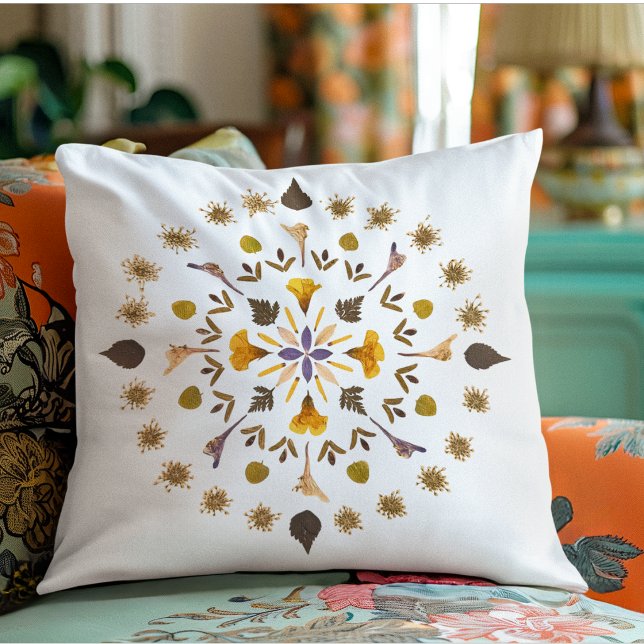 Almofada Arte de Flor Prensada Mandala Botânica (Criador carregado)