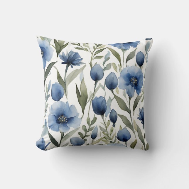Almofada Arte de Flores Azuis Design Floral (Frente)