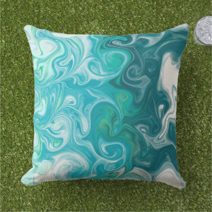 Almofada Arte de Fluido Digital de Ondas Azuis e Verdes