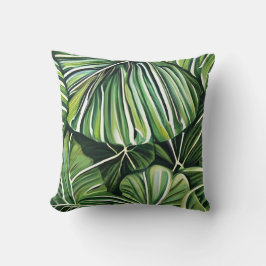 Almofada Arte de Folhas Tropicais Verdes