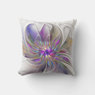 Almofada Arte de fractal abstrato colorido e energético Flo