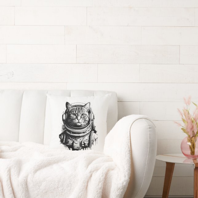 Almofada Arte de Gato Astronauta com Tinta (Sofá)