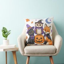 Arte de Gato Preto Coruja Raposa Abóbora de Bruxa