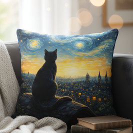 Almofada Arte de Gato Preto & Decoração Celestial Urbana