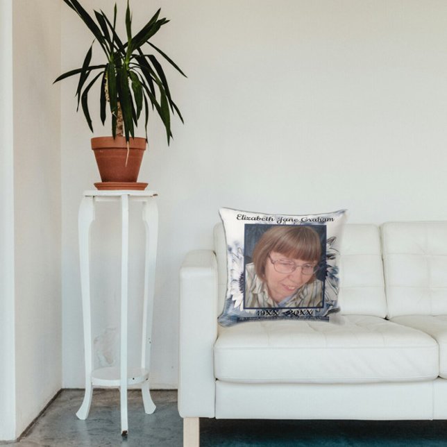 Almofada Arte de girassol branca e azul | Foto | Funerais (Criador carregado)