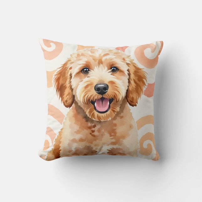 Almofada Arte de Goldendoodle em Aquarela com Espiral (Frente)