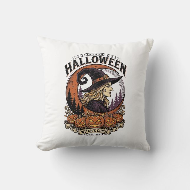 Almofada Arte de Gravura de Lua de Abóbora de Halloween de  (Frente)