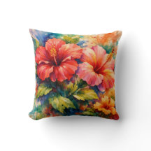 Arte de Hibisco em Estilo Aquarela Floral Colorida