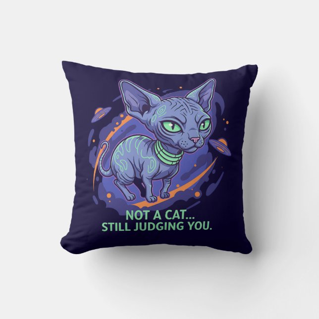 Almofada Arte de Humor de Gato Sphynx Alienígena (Frente)