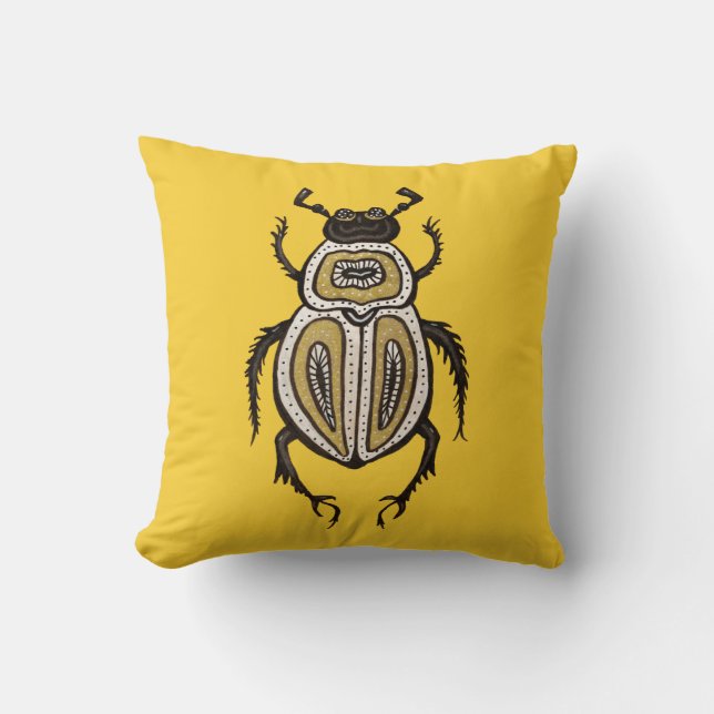 Almofada Arte de Insetos Amarelo de Beetle (Frente)