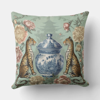 Almofada Arte de Jarro de Gengibre Leopardo Chinoiserie