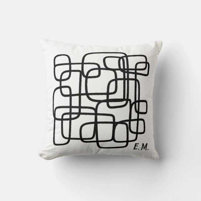 Almofada Arte de Linha Abstrata com Nome Personalizado (Frente)