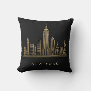 Almofada Arte de Linha Dourada do Skyline Nova Iorque
