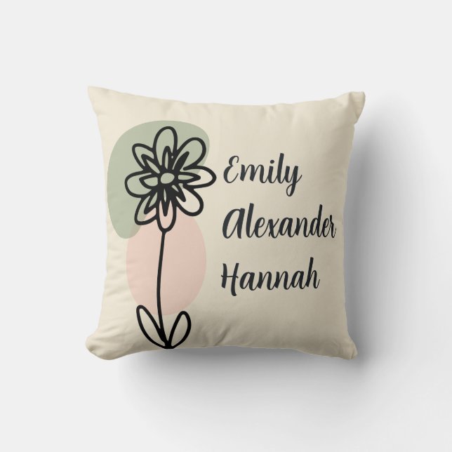 Almofada Arte de linha Floral Mínima para Nomes de Netos Pe (Frente)