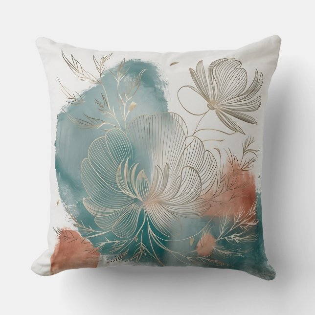 Almofada Arte de Linha Mínima Elegante com Destaque Dourado (Frente)