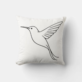Almofada Arte de Linha Minimalista de Beija-flor em Voo