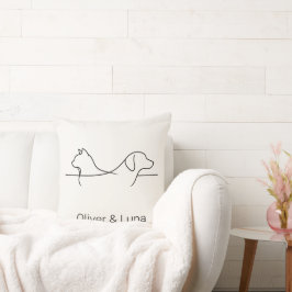 Almofada Arte de Linha Minimalista de Gato e Cachorro com N