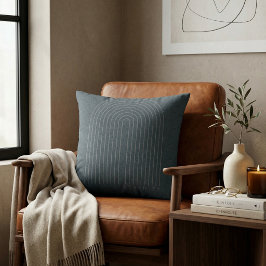 Almofada Arte de Linha Minimalista em Azul Carvão com Arco 