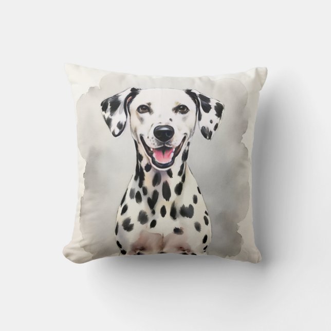 Almofada Arte de Mancha de Tinta Aquarela Dalmata (Frente)