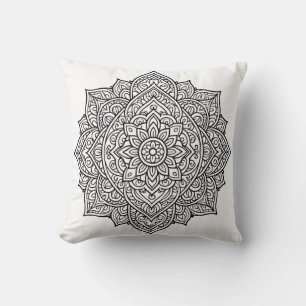 Almofada Arte de Mandala com Linhas Pretas Intrincadas