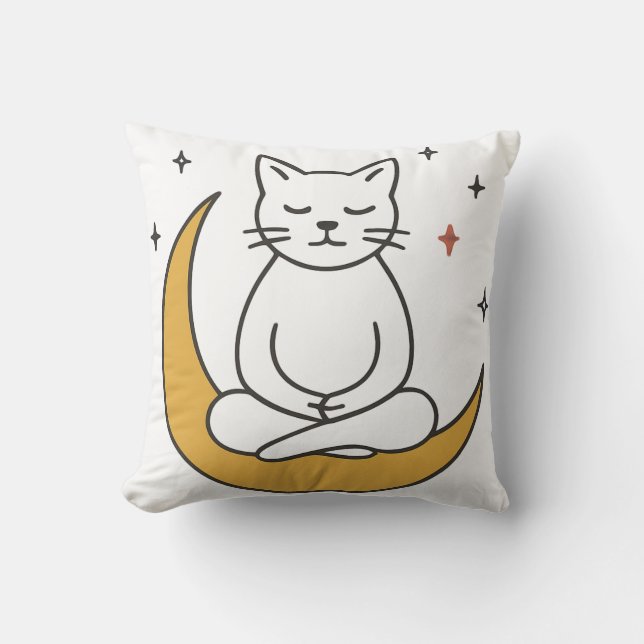 Almofada Arte de Meditação do Gato Lua Zen (Frente)