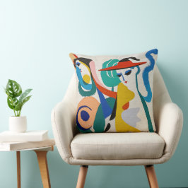 Almofada Arte de Mulher Surrealista Abstrata Colorida com C
