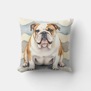 Almofada Arte de Ondulação Suave em Aquarela do Bulldog