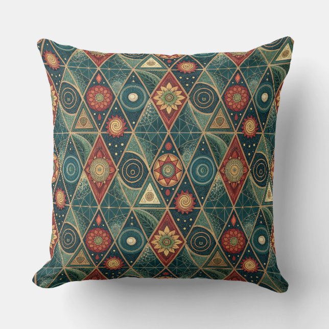 Almofada Arte de Padrão de Design de Triângulo Mandala Boho (Frente)