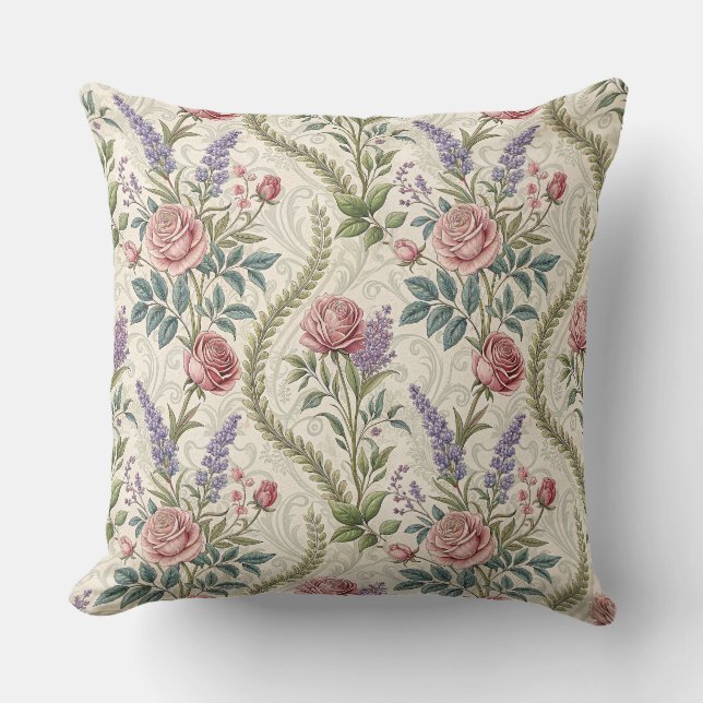 Almofada Arte de padrão floral de Rosa Francesa Clássica e  (Frente)