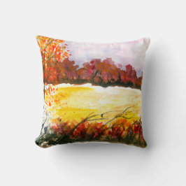 Almofada Arte de Paisagem Abstrata em Aquarela Árvores de O
