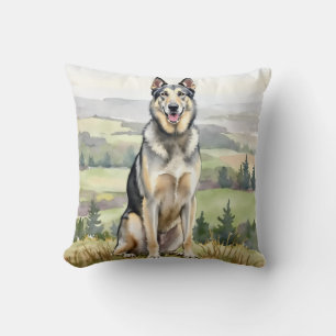 Almofada Arte de paisagem em aquarela com névoa e Wolfhound