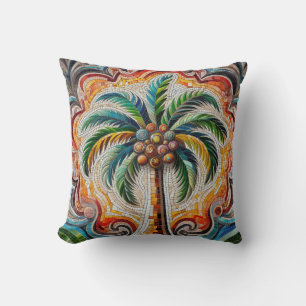 Almofada Arte de Palmeira Tropical em Mosaico